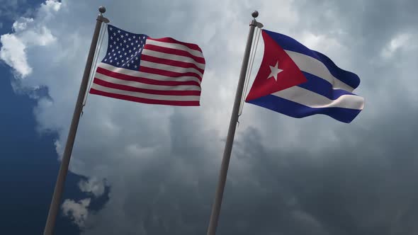 Waving Flags Of The United States And The Cuba 2K alt