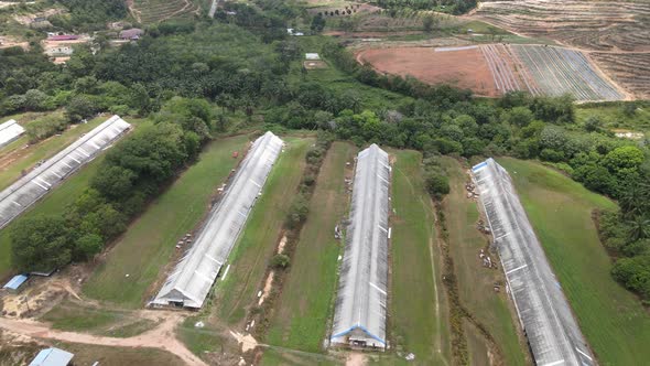 Aerial view of farm house, jungle and hills in Alor Gajah, Malacca