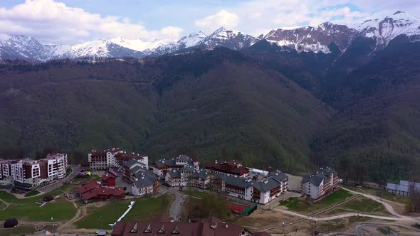 Aerial View of Rosa Khutor Ski Resort on a Cloudy Day