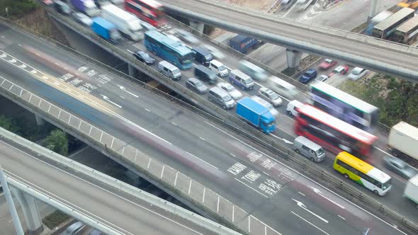 Hong Kong Highway Junction Traffic Jam Time Lapse China. Zoom Out alt