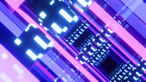 Fly Through Mirror Designs Form Tunnel Technology Cyberspace with Neon Glow alt