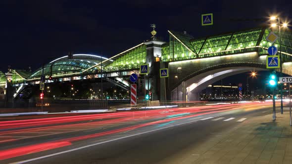 View of Moscow. Pedestrian Bogdan Khmelnitsky Bridge