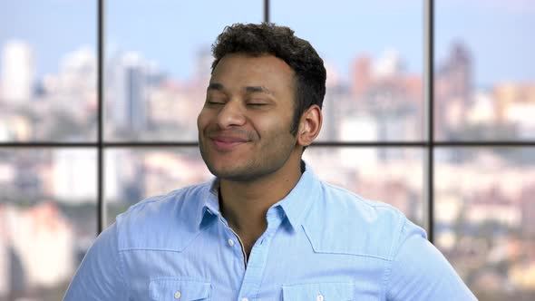 Happy Day Dreaming Man on Windows Background alt