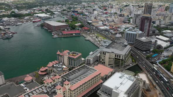 aerial view of Port Louis Mauritius, city center alt