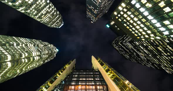 Toronto City Financial District Skyscraper Lookup at Night