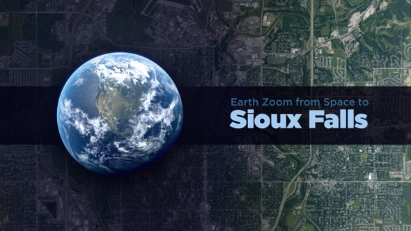 Sioux Falls (South Dakota, USA) Earth Zoom to the City from Space