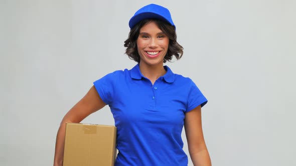 Happy Delivery Girl with Parcel Box in Blue alt