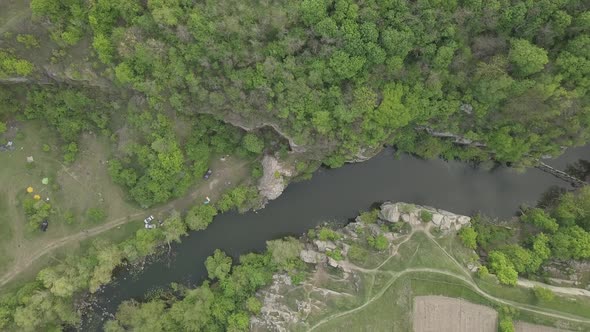 Aerial View To Granite Buky Canyon on the Hirskyi Takich River in Ukraine alt