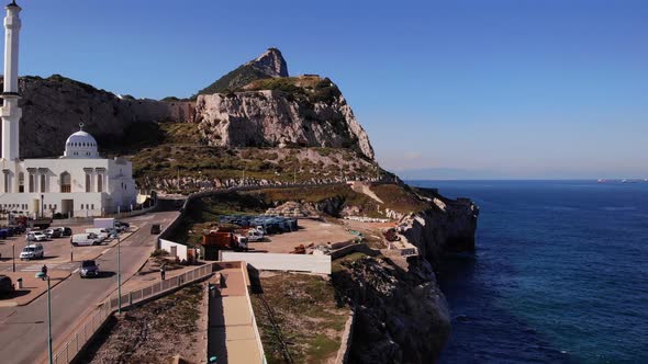 Drone Revealing Shot Of Engineer Promenade Overlooking Strait In Gibraltar's Europa Point. Ibrahim-a alt