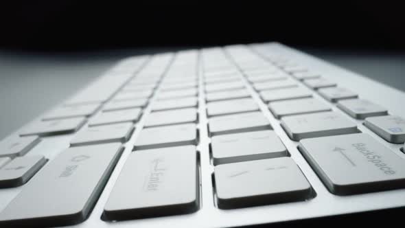 Close-up view of computer keyboard. Macro soft focus dolly shot alt