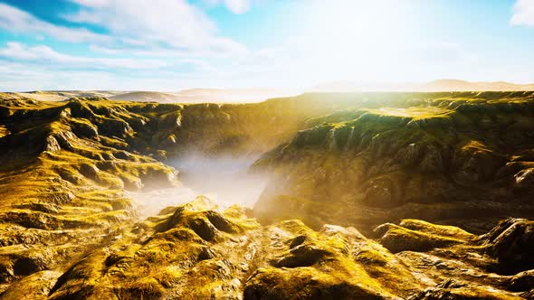 Grasslands Wide Panorama with Autumn Grass Field and Mountains alt