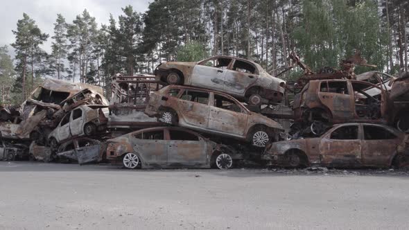 Irpin Bucha District Ukraine a Dump of Shot and Burned Cars alt