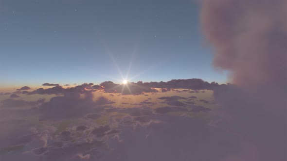 Aerial drone sunset sunrise over the clouds alt
