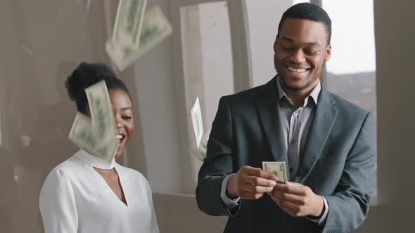 Young Ethnic Businessman Got Great Gorgeous Contract Excited Black African American Woman Overjoyed alt