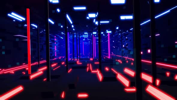 Blue Dark Sci Fi Bg Fly Through Tech Digital Space Like in Tunnel Neon Light alt