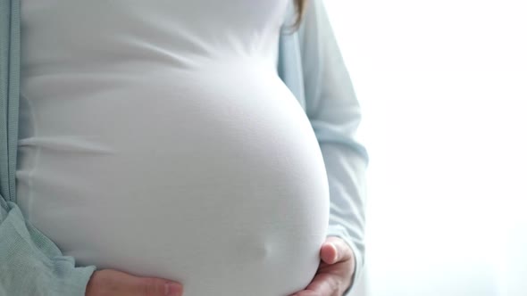 Pregnant Expectant Mother Caressing Her Belly alt