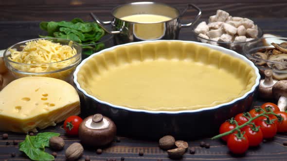 Shortbread Dough for Baking Quiche Tart and Ingredients in Baking Form alt