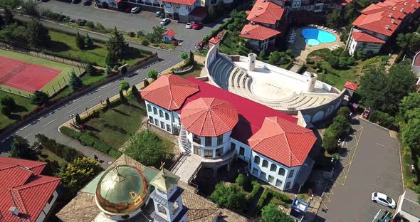 Drone Top View on Orthodox Church of Saint Vlasiy in Sveti Vlas Bulgaria