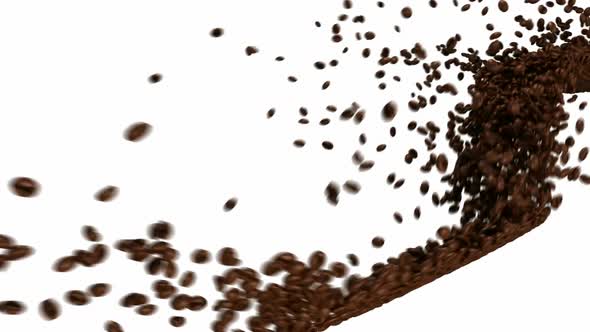 Coffee beans flow with slow motion