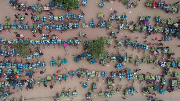 Aerial view of Mango market in Shibganj province, Bangladesh. alt