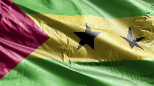 Sao Tome and Principe textile flag waving on the wind. 10 seconds loop.  alt