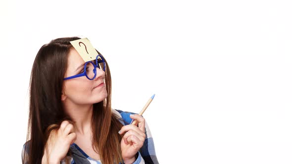 Woman Thinking Question Mark on Head alt
