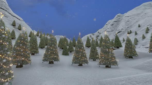 Winter Landscape With A Christmas Trees Decorated