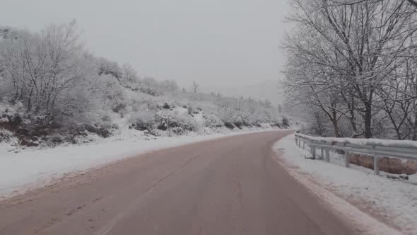 Epic View Of Snowy Road In Cold Winter