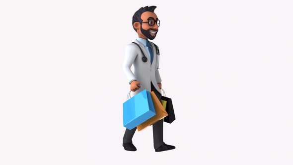 Fun 3D cartoon animation of a fun indian doctor with alpha included alt