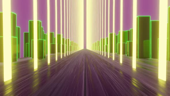 Futuristic green city with yellow light lamp.