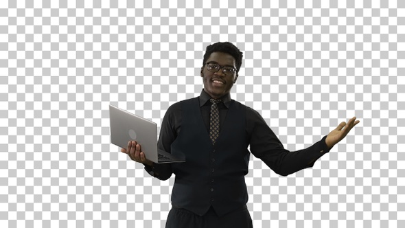 African American businessman typing on, Alpha Channel alt