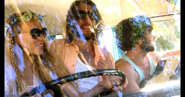 Hipster friends driving a van alt