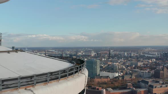 Aerial Reveal of Hamburg City Center with Famous Buildings and Landmarks Behind Heinrich Hertz TV alt