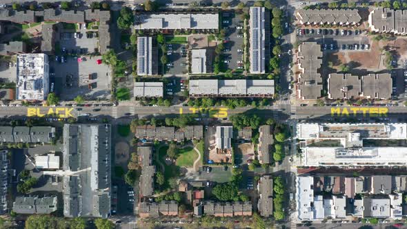 Hyper Lapse Top Down View Phrase Black Lives Matter on San Francisco Street alt
