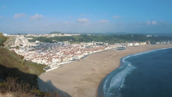 Aerial View of Nazarè Coast Village in Portugal 4K