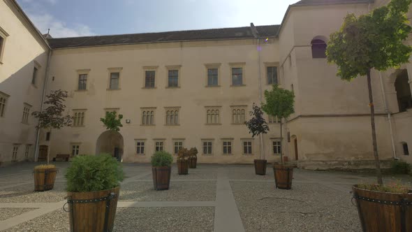 Tree pots in an interior courtyard alt