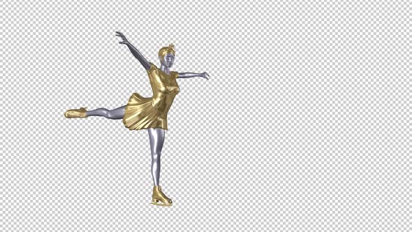 Ice Skater - Female Figurine - Gold and Silver - Skating Transition - V - Alpha Channel