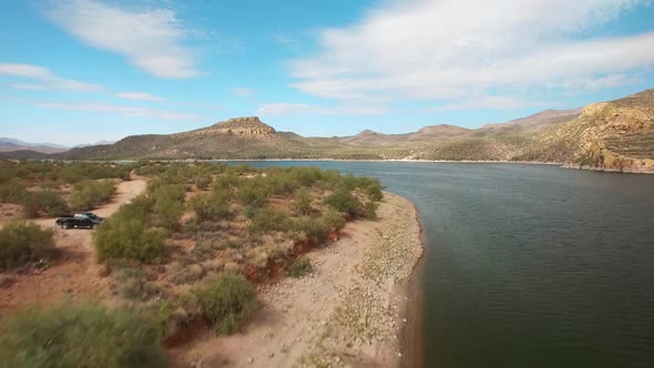 Drone footage over Bartlett Lake Arizona alt