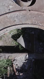 Vertical Video of a War in Ukraine  Destroyed Military Hardware alt