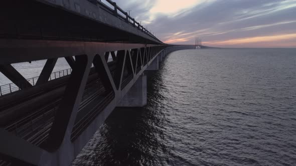 Drone Shot Flying up Next to Øresund Bridge