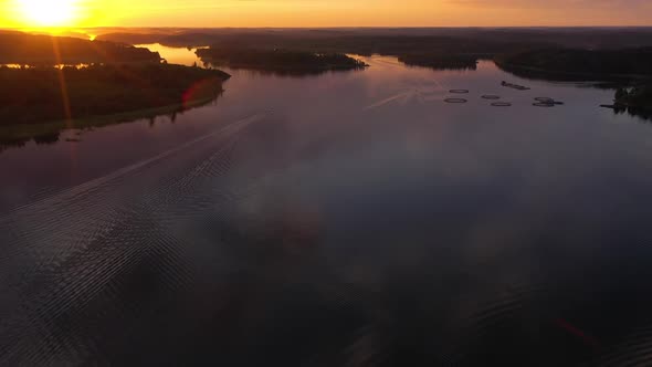 Lake Ladoga at Sunset. Lekhmalakhti Bay. Aerial View alt