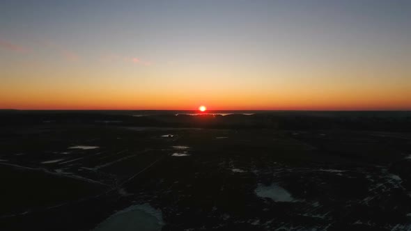 Aerial Panorama Of Epic Sunset In Horizon