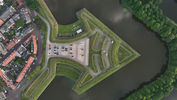 Fortified Ancient Old Historic Town of Naarden Vesting Overhead Aerial Drone View of Monumental alt