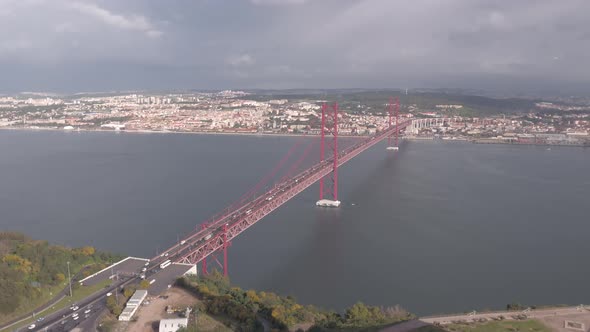 Aerial view of 25 de Abril Bridge near Christ the King