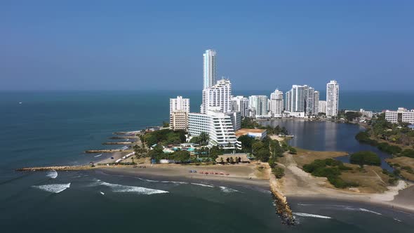 Caribbean Coast in a Modern Tourist Area of Cartagena Colombia