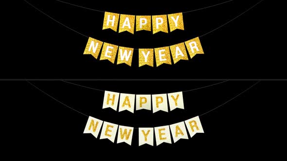 Happy New Year Bunting Flags Golden Glitter