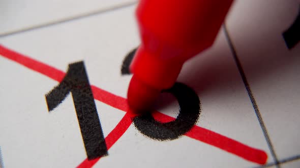 The 13St Number in the Calendar is Crossed Out with a Red Cross in a Macro on a White Sheet alt