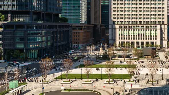 time lapse of unidentified people in the plaza in front of the Tokyo Station, Tokyo, Japan alt