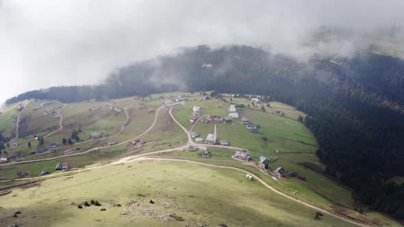 Trabzon Over The Clouds And Village On Top Of Mountain Aerial View