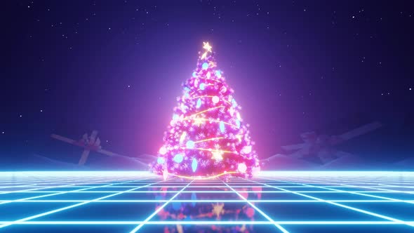 Neon Christmas Background 4K